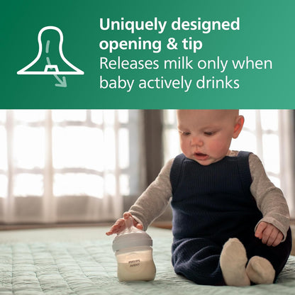 Philips Avent Natural Glass Baby Bottle with Natural Response Nipple (Slow Flow, Flow 2), 4oz, SCY910/01
