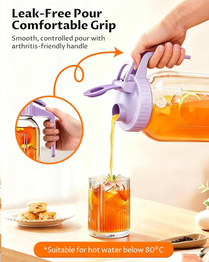 64oz Glass Breast Milk Pitcher with Lid & Pour Spout, 2 Quart Airtight Leakproof BreastMilk Fridge Storage Container - Wide Mouth, Dishwasher Safe Formula Pitcher with Handle