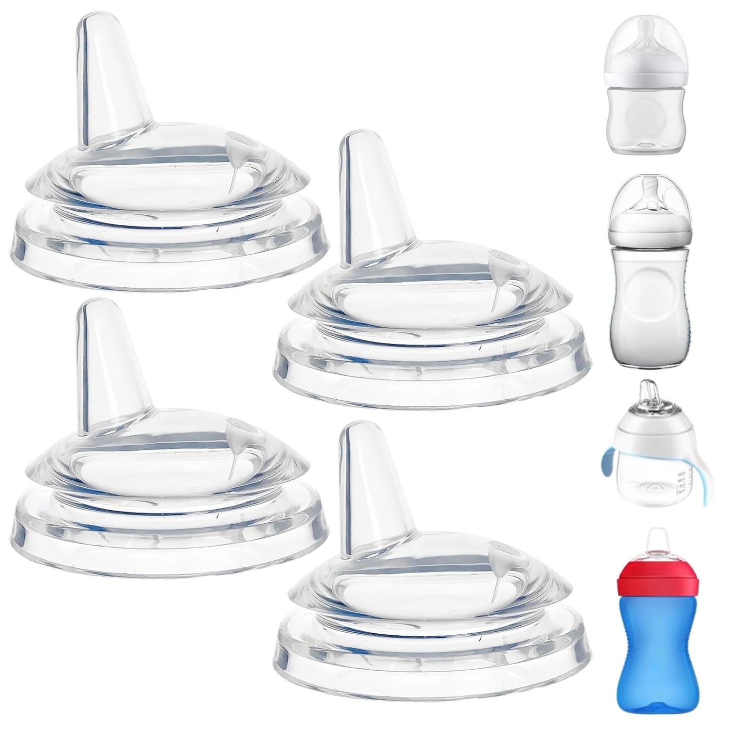 Sippy Spout Nipples Compatible with Philips Avent Natural Bottles, My Grippy Spout and Natural Trainer Sippy Cup, Soft Clear Food Grade Silicone Replacement Spouts, Leak-Proof, BPA Free, 6 Count