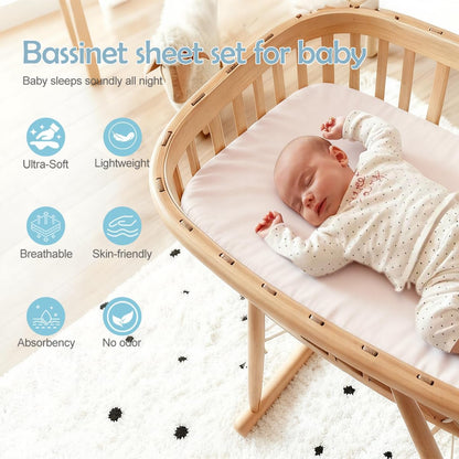 4 Pack Bassinet Sheets (19" x 33"), Compatible with Baby Delight, BabyBond, Dream On Me and Most Rectangle Bedside Sleeper Bassinet Mattress, Soft and Skin-Friendly, Mint Green and Color Rainbow