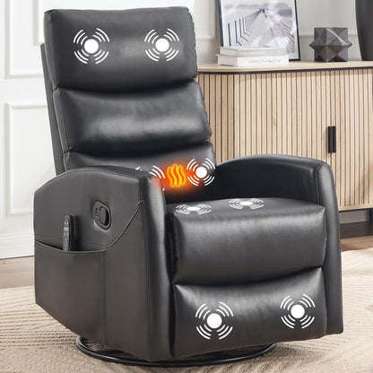 Massage Chair Recliner with Heat, Swivel Rocking Chair Recliner with High Back, Manual Nursery Recliners for Adults,Small Recliner Chair for Small Spaces, Living Room Bedroom, Fabric (Blue Green)