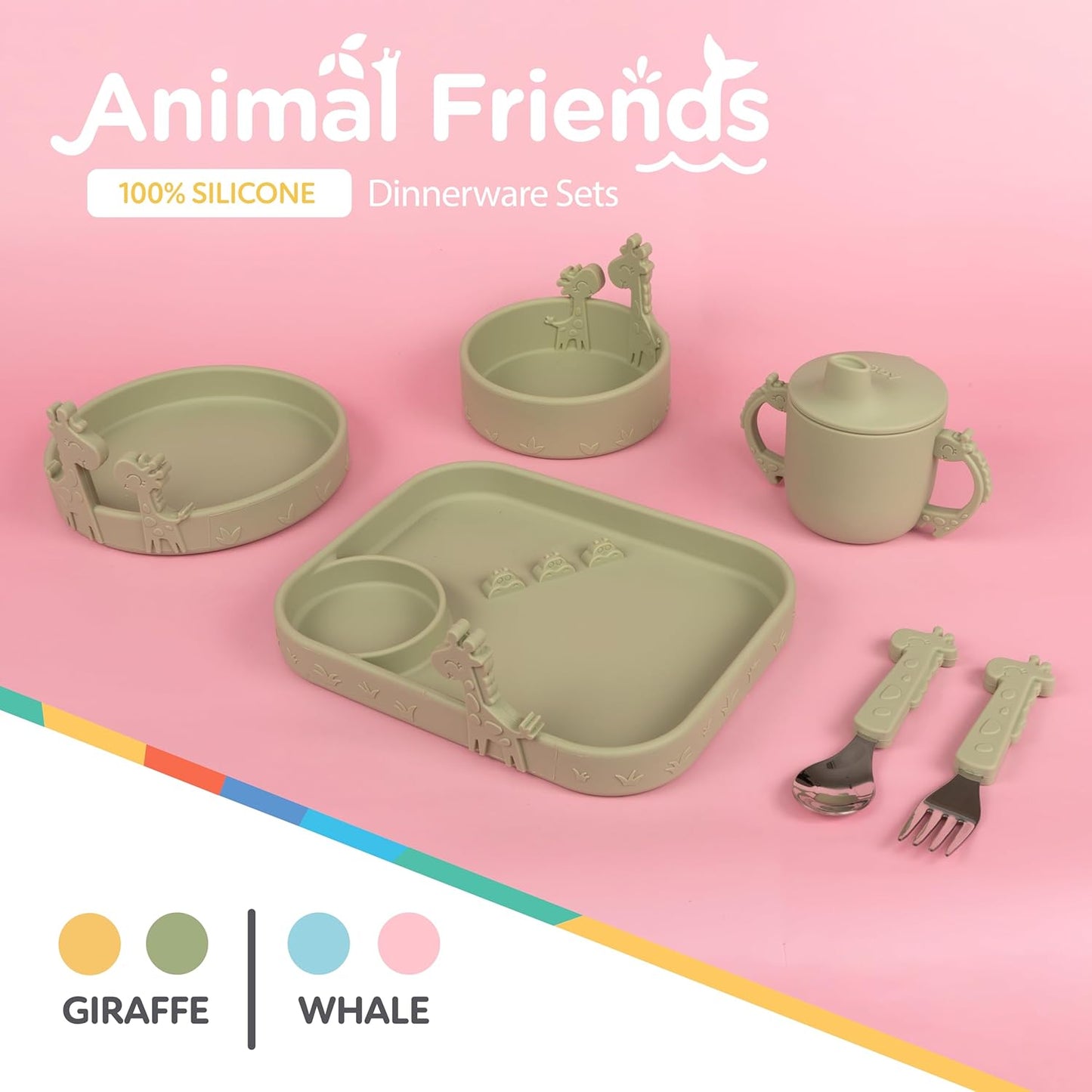 Nuby Animal Friend Silicone Round Bowl - Toddler Bowl - 6+ Months - Pink Whale Bowl