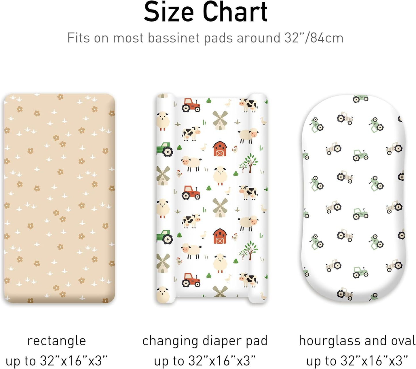 Bedside Sleeper Bassinet Fitted Sheets 20 x 33, 3 Pack Baby Delight Beside Me Dreamer,Babybond,Jimglo,koola,cowiewie,fodoss, Dream On Me Baby Square Bassinet, Pink Animal
