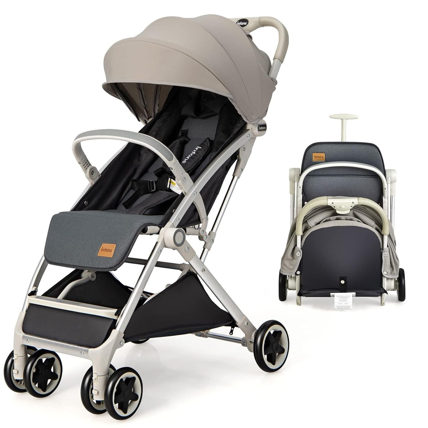 INFANS Lightweight Baby Stroller, Compact Infant with One-Hand Fold, Travel Stroller for Airplane with Cup Holder, Canopy 5-Point Harness Foot Cover for 6-36 Month