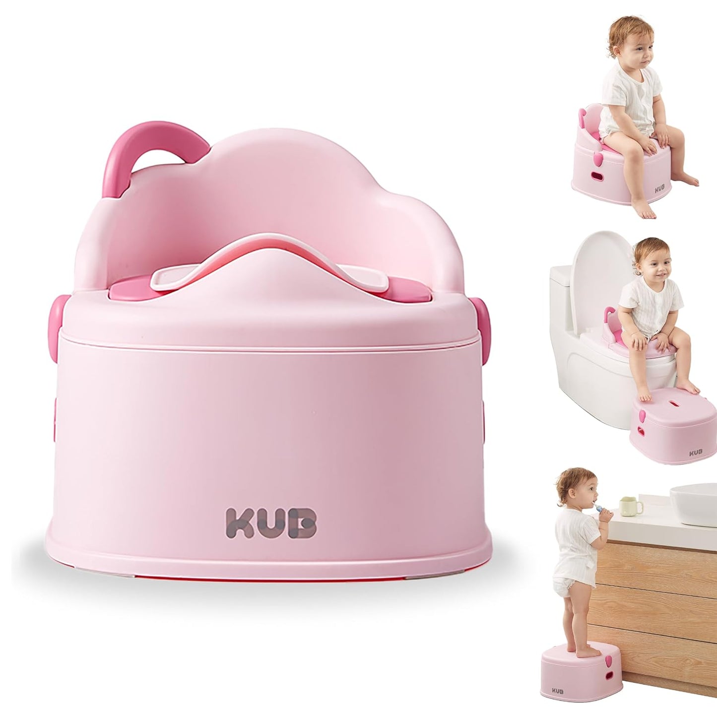 KÜB 3-in-1 Potty Training Toilet (Chair, Seat, Step Stool) - 9 CM Splash Guard, One-Click Assembly, Easy to Clean - Versatile Toddler Potty Trainer for Boy Girl - Grey