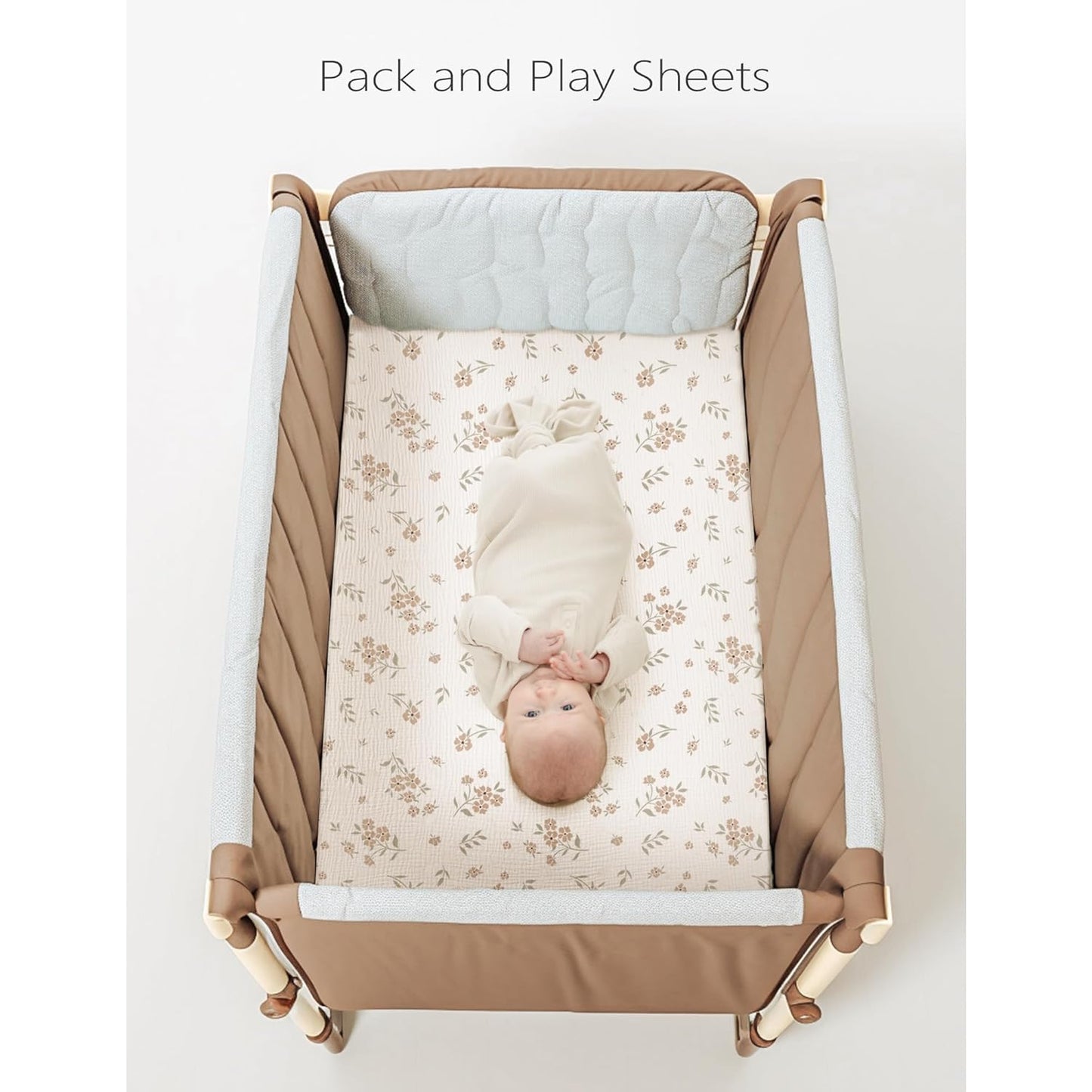 Konssy Muslin Mini Crib Sheets, 100% Soft Cotton Pack and Play Sheets for Pack N Play Mattress, Playard Baby Crib Sheets for Baby Girls (Floral, Pink)
