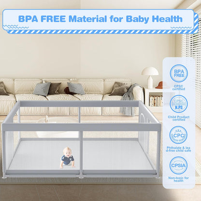 XVISHX Baby Playpen 50 x 50 Inch Play Pen Playards, Playpen for Babies and Toddlers, Baby Playard for Indoor & Outdoor Active Center Game Fence, with Skin-Friendly Fabric and Soft Breathable Mesh Grey