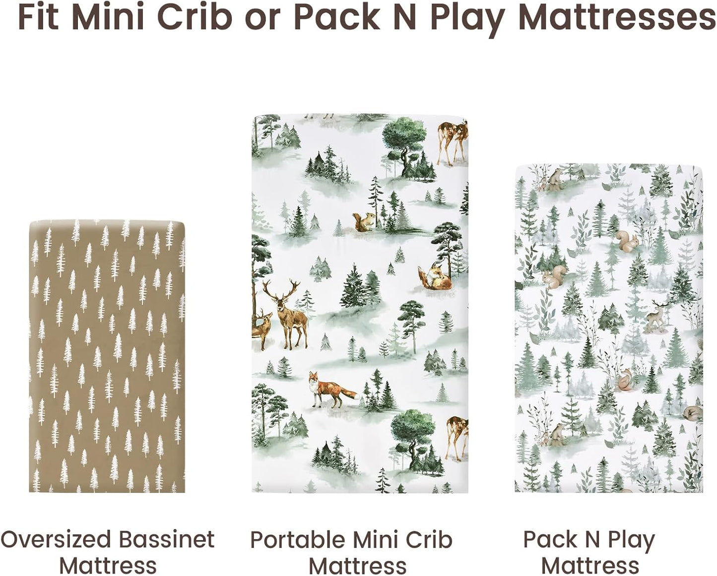 PHF 3 Pack Soft Mini Crib Sheets, Floral & Animal Pack N Play Sheets for Baby Boys Girls, No Slip Universal Fit for Pack N Play, Playard, Portable and Mini Crib Mattresses,Floral & Animal