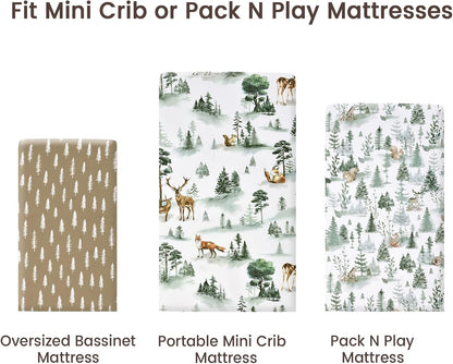 PHF 3 Pack Soft Mini Crib Sheets, Floral & Animal Pack N Play Sheets for Baby Boys Girls, No Slip Universal Fit for Pack N Play, Playard, Portable and Mini Crib Mattresses,Floral & Animal