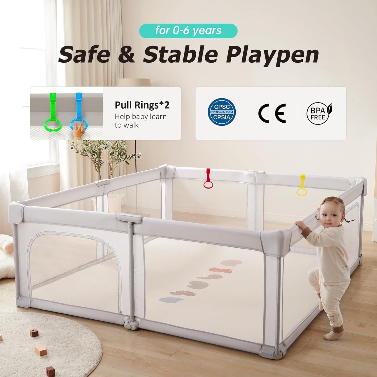 Doradotey Baby Playpen, Quick Setup Portable Baby Playard for Babies and Toddlers, Foldable Playpen Fence Indoors & Outdoor, Breathable Mesh Anti-Fall Play Pen 71x71, Grey