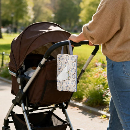Quilted Baby Wipe Holder Quilted Wipe Pouch Portable Hanging Floral Wet Wipes Bag for Car, Stroller