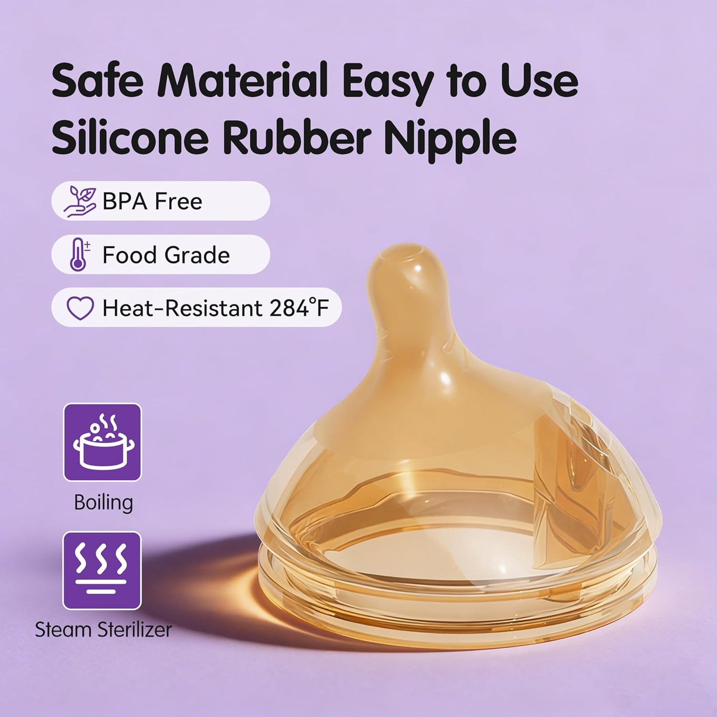 Silicone Bottle Nipple, Anti Colic Nipples for Baby, Natural Flow Baby Bottle Silicone Nipple,Large Flow (L), 6+ Months, 4 Counts (Pack of 1