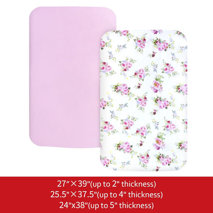 Pack and Play Sheets, 2 Pack Mini Crib Sheets, Stretchy Playard Fitted Sheet, Compatible with Graco Pack n Play, Soft and Breathable Material, Planet & Flower