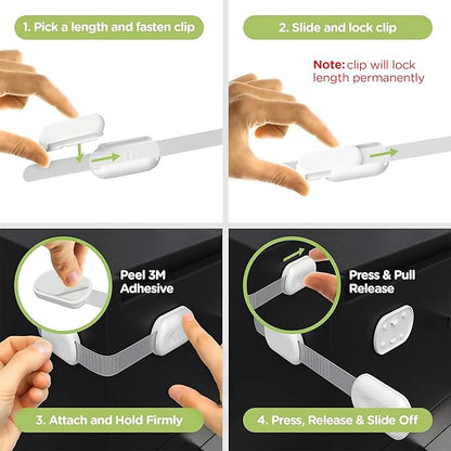 Baby Proofing Child Safety Locks (12 Pack) by Skyla Homes - The Safest, Quickest and Easiest 3M Adhesive Cabinet Latches, No Screws & Magnets, Multi-Purpose for Furniture, Kitchen, Ovens, Toilet Seats