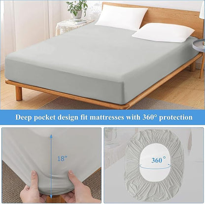 Twin XL Waterproof Mattress Protector for Dorms. Noiseless, Breathable, and Machine Washable Fitted Mattress Cover with Deep Pocket up to 5”-21”（Light Grey）