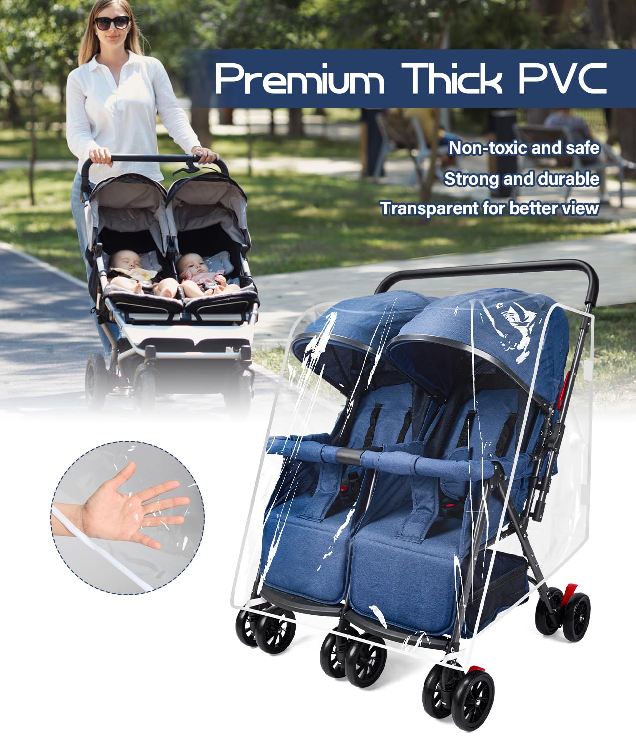 Double Stroller Rain Cover, Weather Shield for Side by Side Baby Double Stroller, Universal Waterproof Stroller Cover for Rain/Wind/Snow/Cold/Dust, Baby Travel Outdoor Accessories