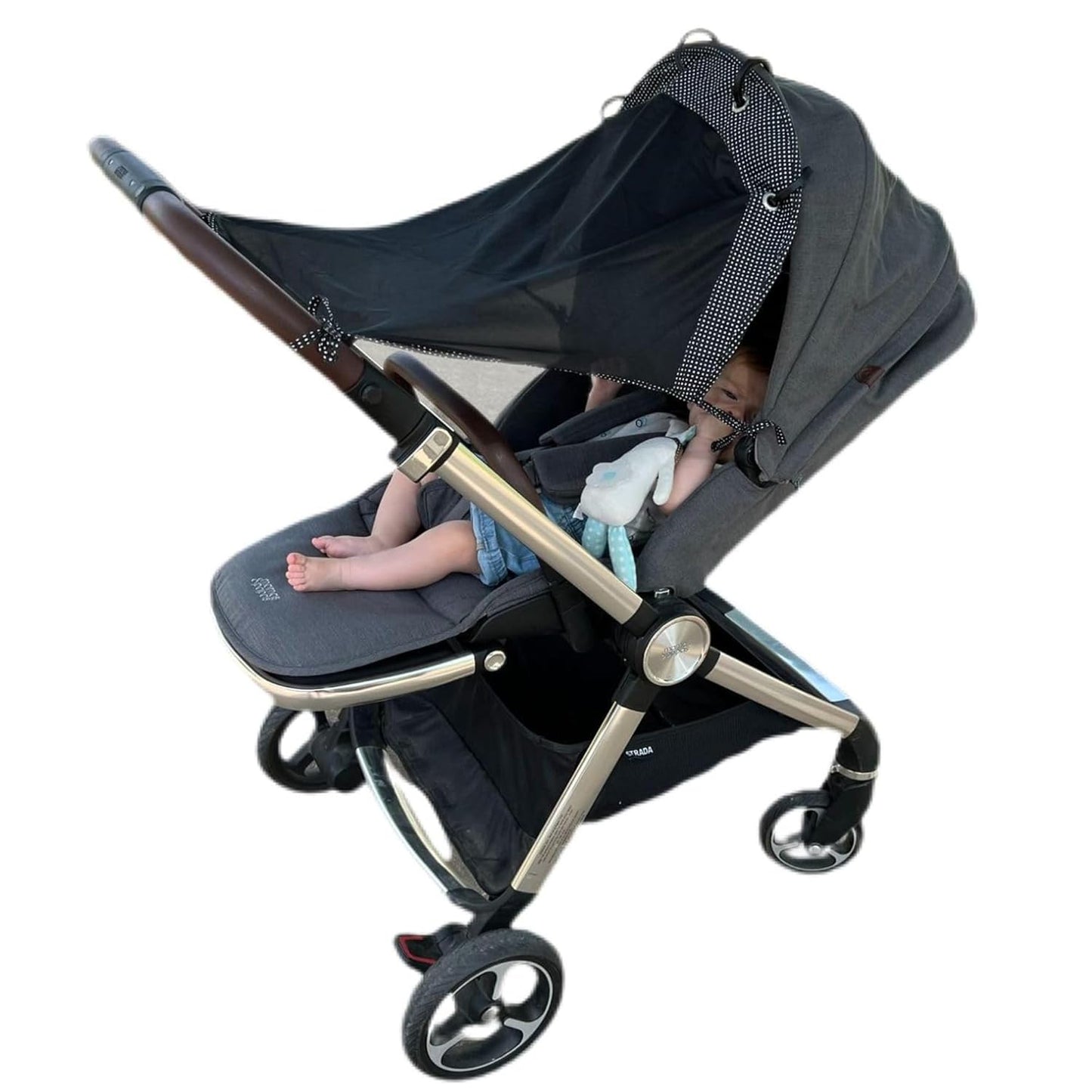 Stroller Sun Shade Extender – Universal Clip-On Baby Stroller Sun Shade Cover, UV Protection, Breathable See-Through Mesh, Adjustable Fit, Large Black