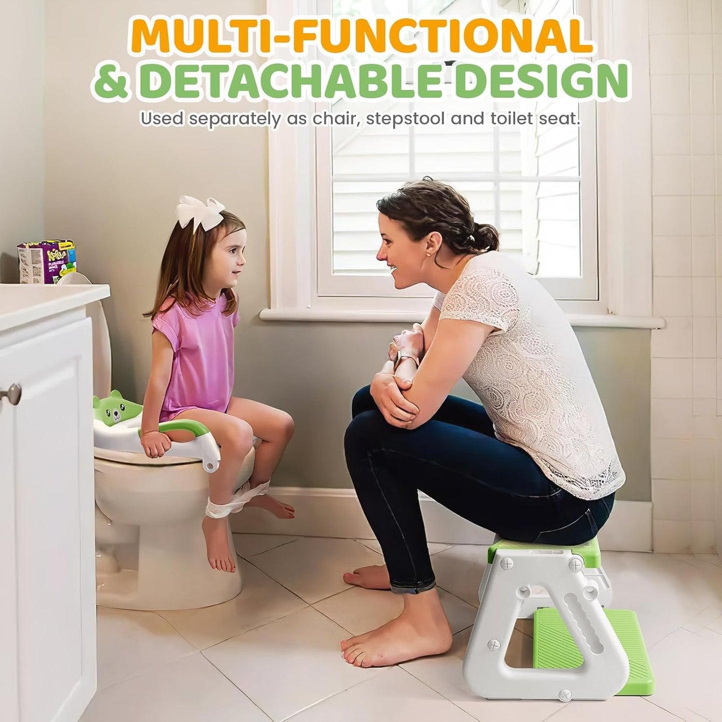 Orzbow Potty Training Seat | Upgrade Toddler Potty Training Toilet with Step Stool, 2-in-1 Stability Toilet Seat for Boys Girls | with Splash Guard, Anti-Slip Pad, Ladder, and Height Adjustable, Pink