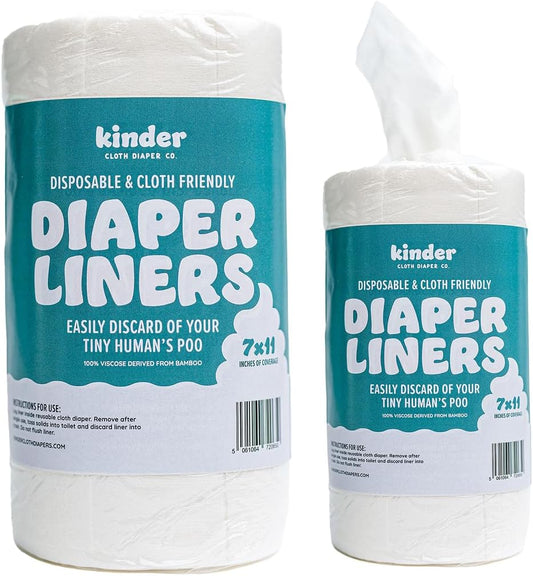 Kinder Cloth Diapers Unscented Diaper Liners, Fragrance-Free, Chlorine Free, One Size, 200 Liners (2 Rolls of 100 Sheets)