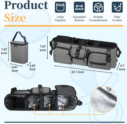 GDNasist Double Stroller Organizer Compatible with Bob Duallie and Baby Jogger City Mini GT2, Double Baby Stroller Accessories with Cooler Bag, Parent Console Double Jogging Stroller Caddy, Black