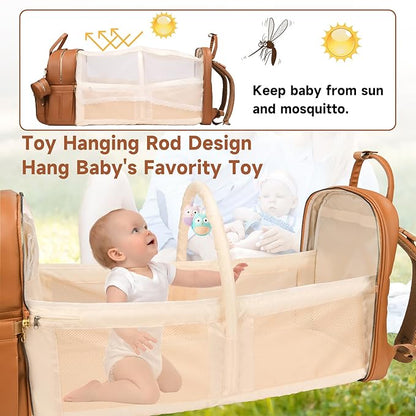 ANWTOTU Leather Baby Diaper Bags with Changing Station,Extra large Capacity Baby Diaper Bag Backpack,Waterproof Baby Essentials(Brown)