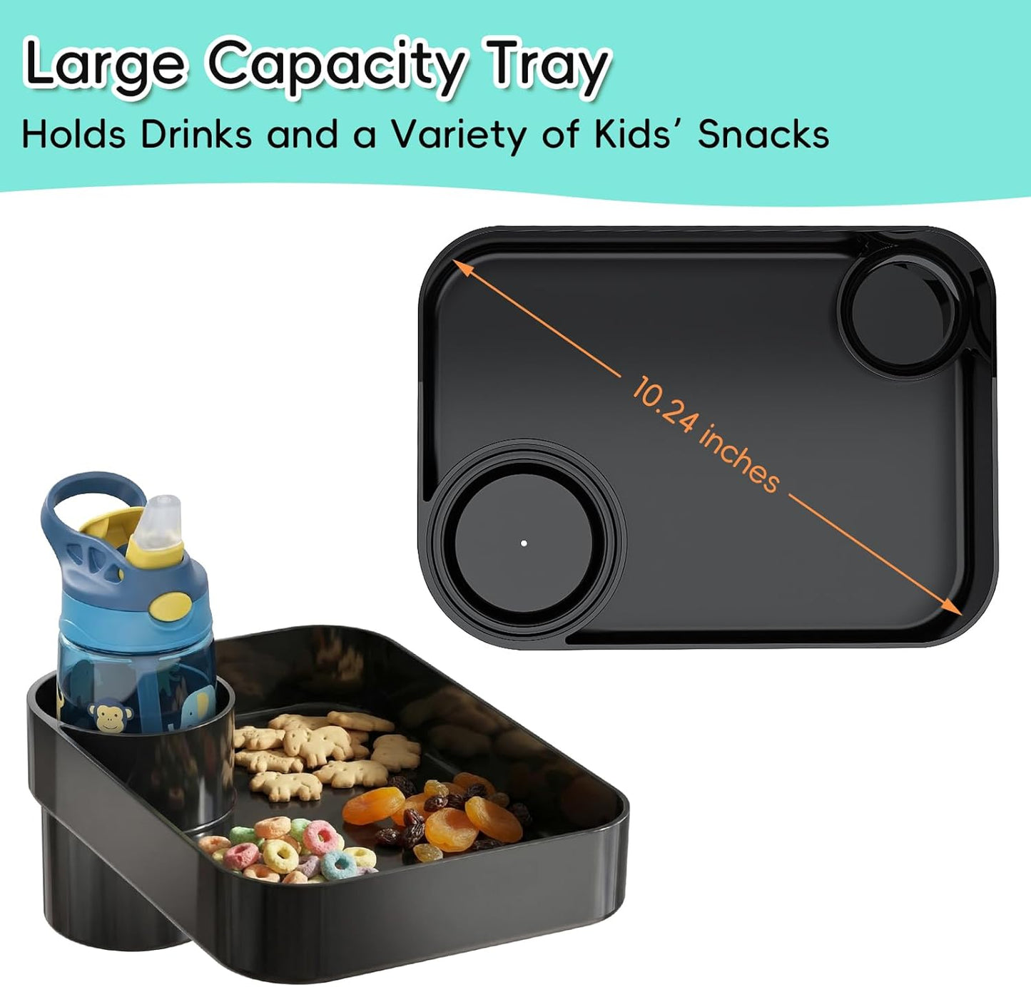 Kids Car Seat Tray, Travel Tray with Cup Holder for Toddler Baby, Kids Car Seat Food Snack Organizer for Road Trip, Stroller Snack Organizer Travel Must Haves Toddler Must Haves (Dark Gray, 1PCS)