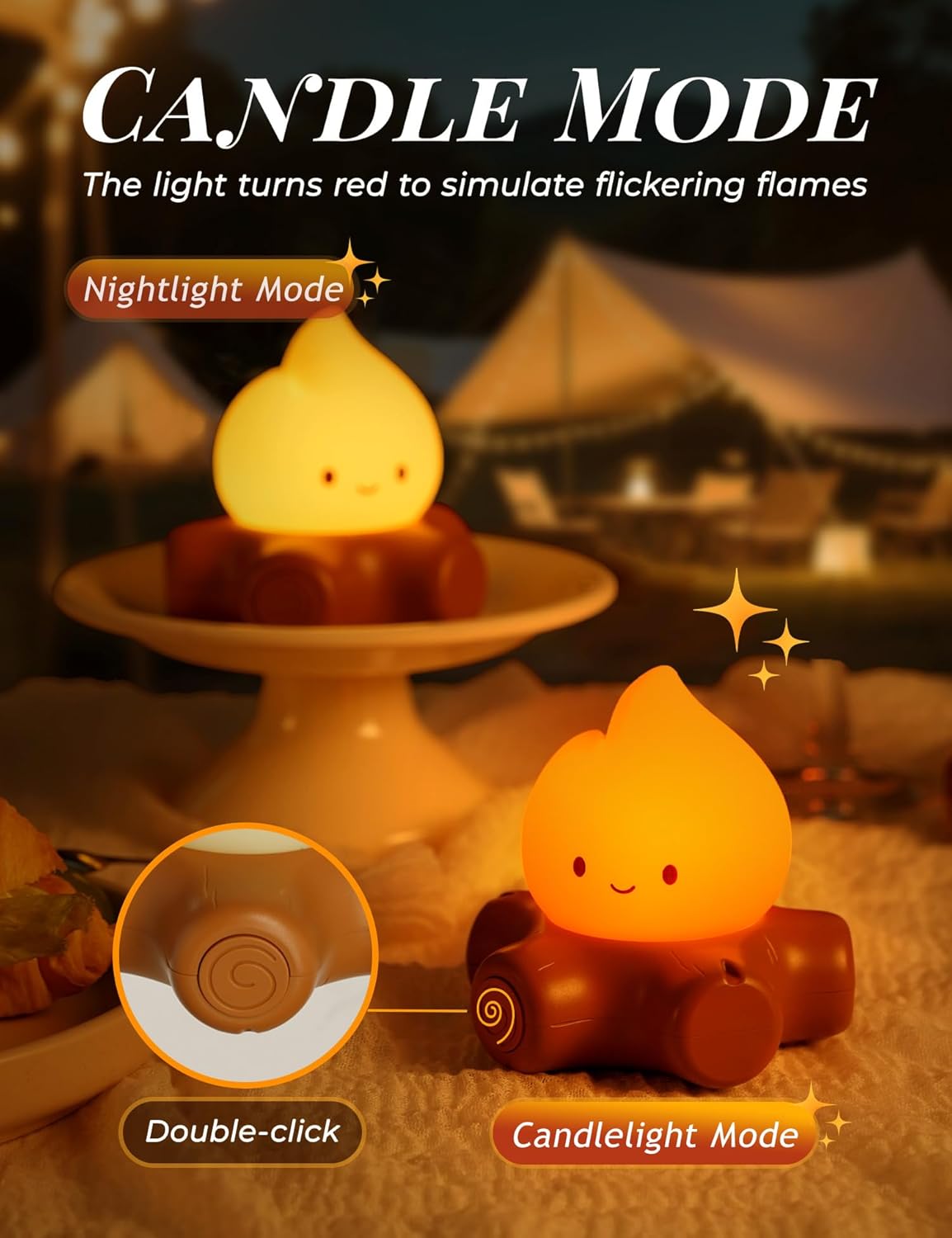 3pcs Cozy Campfire Nightlight Kits, Soothing Nature Sounds, White Noise Night Light for Baby Adult, Rechargeable, Cute Flame Lamp, Best Gift for Kids Bedrooms Camping Trips