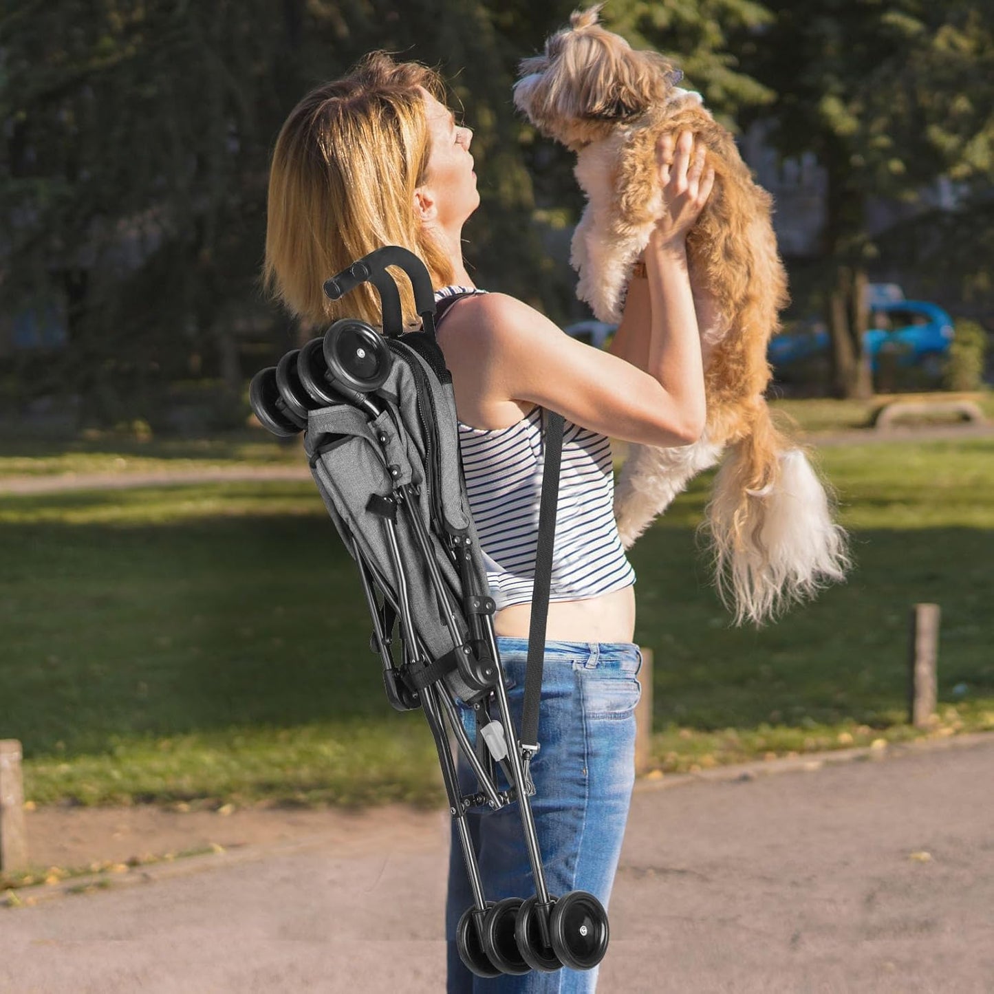Wedyvko Travel Portable Dog Stroller, Pet Stroller for Small Puppy Dogs & Cats, Up to 33 lbs, Black