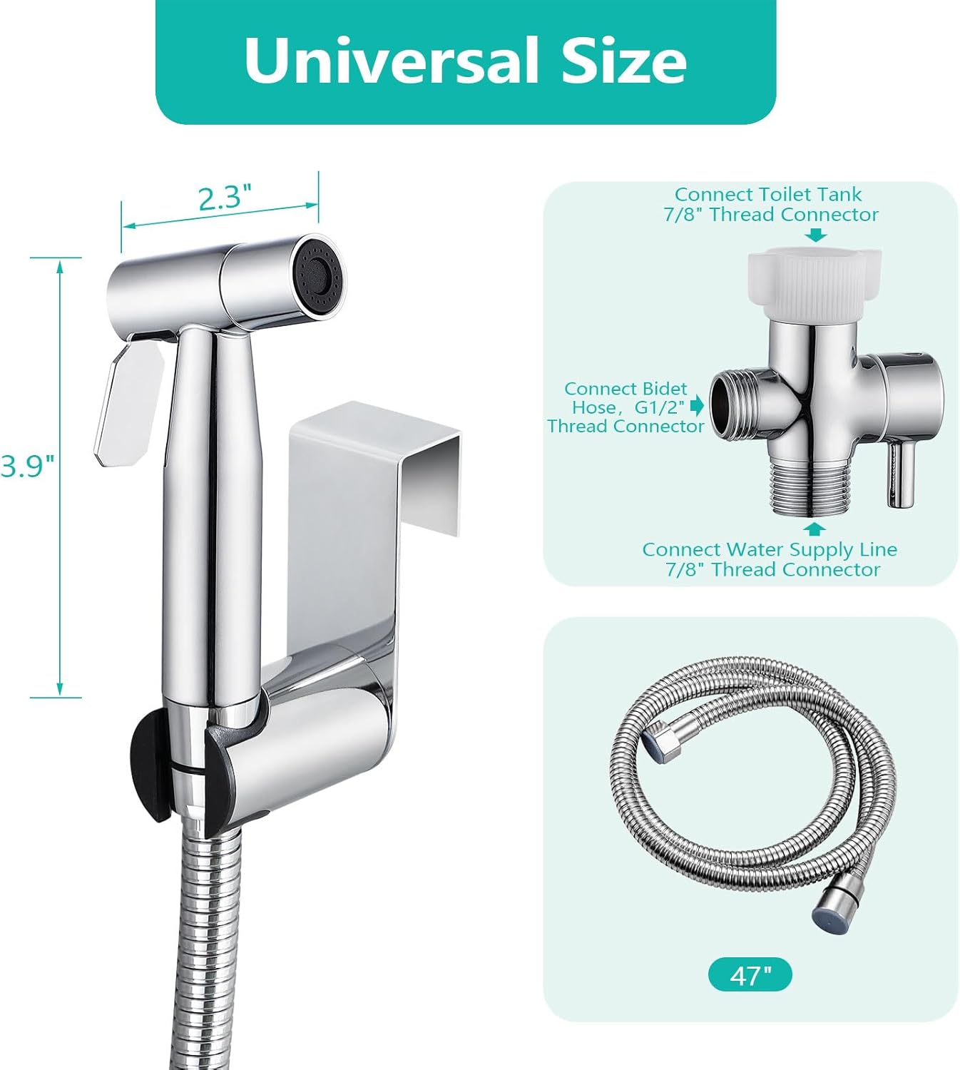 BARROCK Handheld Bidet Sprayer for Toilet, Stainless Steel Metal Made Baby Cloth Diaper Spraying Kit, Bathroom Toilet Bidet Attachment Set for Bathing Pets and Feminine Hygiene, Matte Black