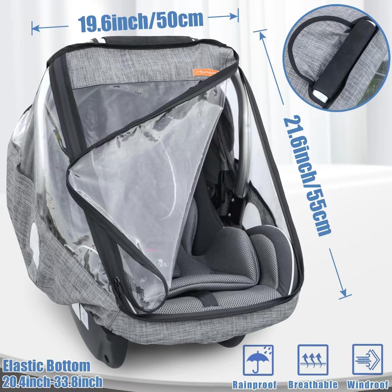 Stroller Rain Cover,Universal Stroller Accessory,Waterproof,Windproof Protection,Protect from Dust Snow,Baby Travel Weather Shield(Grey)