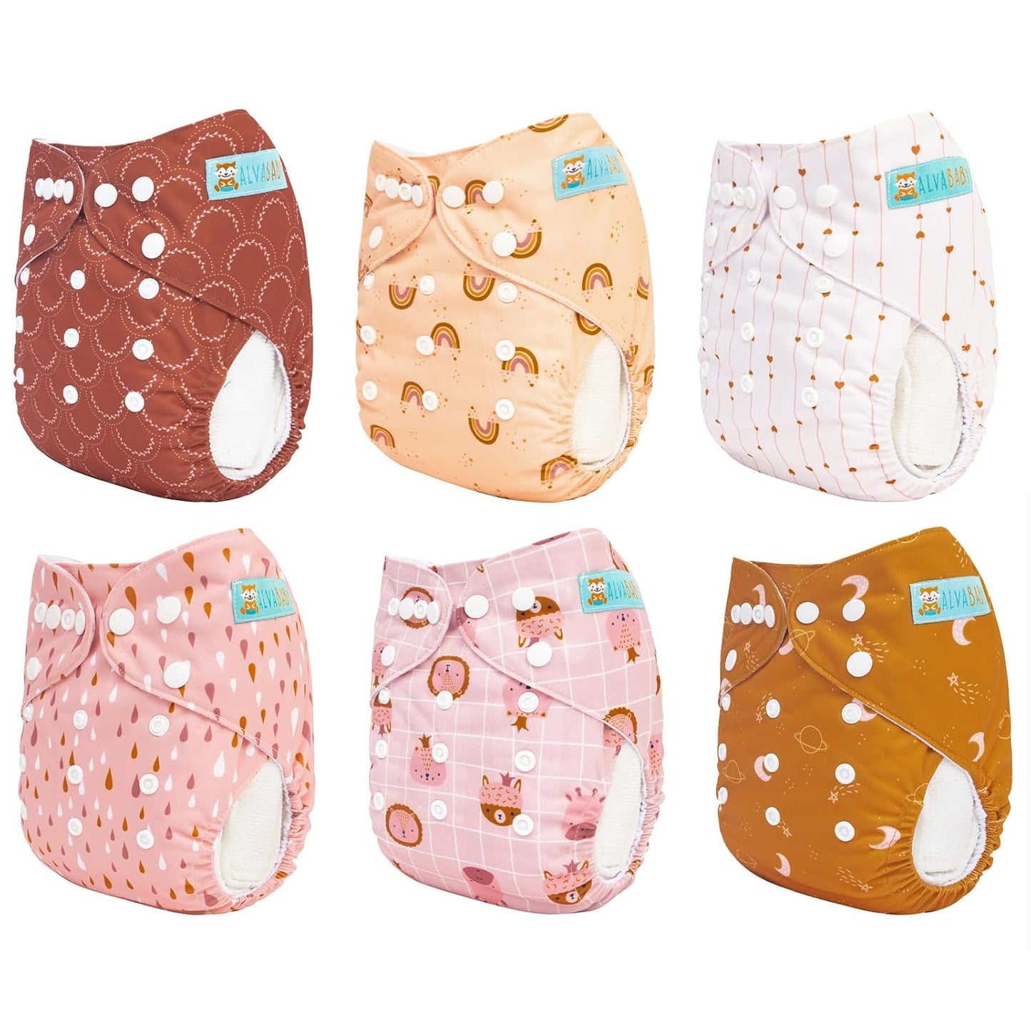 ALVABABY Baby Cloth Diapers 6 Pack with 12 Inserts Cloth Diaper Covers Adjustable Washable Reusable for Baby Girls and Boys