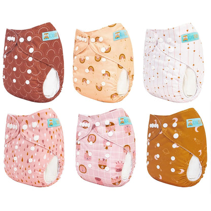 ALVABABY Baby Cloth Diapers 6 Pack with 12 Inserts Cloth Diaper Covers Adjustable Washable Reusable for Baby Girls and Boys