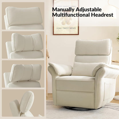 HULALA HOME Nursery Glider Recliner with Adjustable Headrest and Armrests, Power Swivel Rocker Recliner Chair with USB Port and Storage Bags, GREENGARD, FSC, CertiPUR-US® Certified, Beige