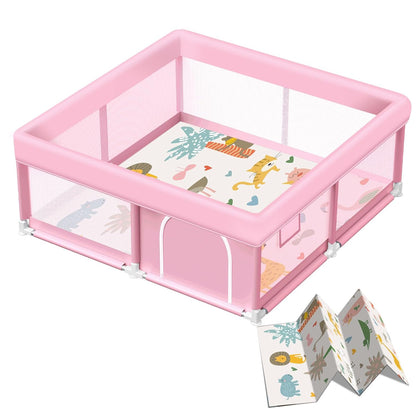 Baby Playpen with Mat, 50x50 Inch Playpen with Mat Waterproof for Babies and Toddlers Play Pen Playards Safety Gate Fence Active Center Indoor