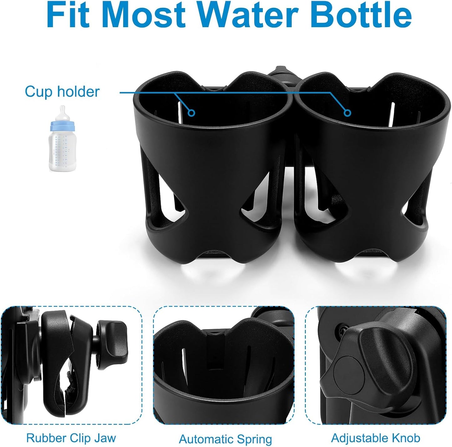 Accmor Universal Cup Holder, Stroller Cup Holder with Phone Holder, 360° Rotatable Large Caliber Designed Bottle Holder for Stroller, Bike, Wheelchair, Walker, Scooter