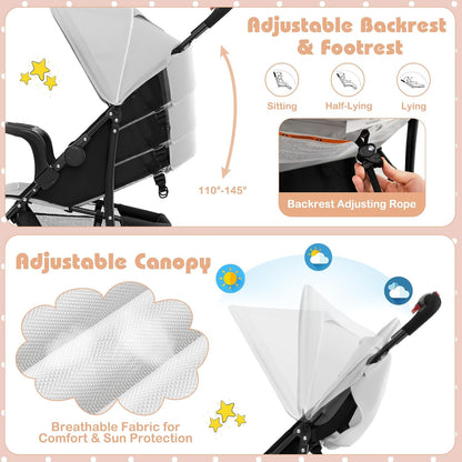 HONEY JOY Lightweight Stroller, Compact Travel Stroller for Airplane, Toddler Fold Pushchair w/Adjustable Canopy & Backrest, Storage Basket, Umbrella Stroller for Infants (Gray)