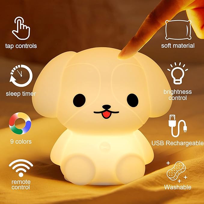 Baby Night Light for Car Seat- Dimming Function 9 Colors Changing Eye Caring Portable Rechargeable & Timing Bedside Lamp Light Up Toddler Bed Room Travel Essentials Squishy Silicone Infant BPA Free