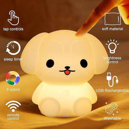 Baby Night Light for Car Seat- Dimming Function 9 Colors Changing Eye Caring Portable Rechargeable & Timing Bedside Lamp Light Up Toddler Bed Room Travel Essentials Squishy Silicone Infant BPA Free