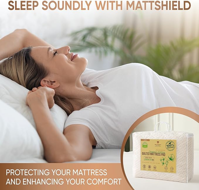 Luxury Quilted Organic Cotton Mattress Protector King Size - Premium 380 GSM Waterproof & Breathable Pad - Deep Pocket Fitted Cover - Soft & Silent Protection