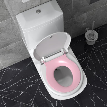 17" White Round Toilet Seat for Adult and Child, Built-In Potty Training Seat with Soft Quiet Close Non-Slip Design, Magnetic Kids Seat and Cover for Round/Oval Toilets, Easy to Install and Clean