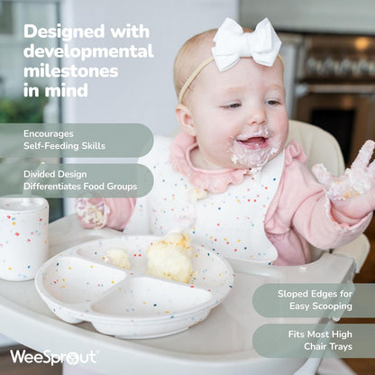 WeeSprout Silicone Plates with Lids for Babies & Toddlers (3 Pack) 100% Food-Grade Dishes for Self Feeding, Divided Design & Raised Edges for Picky Eaters, Dishwasher & Microwave Safe Weaning Supplies