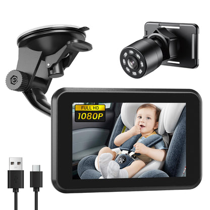 Itomoro Baby Car Camera USB Plug, 4.3" HD Car Baby Monitor with Camera Night Vision, Safety Seat Baby Car Mirror for Rear Facing 5 Mins Easy Installation