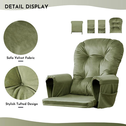 Lucky Monet 5Pcs Glider Rocker Replacement Cushions - Velvet Glider Cushions Replacement Set with Side Storage Pockets, Thick Glider Chair Cushions Washable & Non Slip, Cushion ONLY - Beige