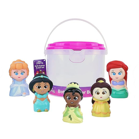 Disney Princess - 5 Piece Bath Squirter Bucket Set -Bath Toys for Baby and Toddlers - Includes Organizer Bucket - Store Bath Time Water Toys
