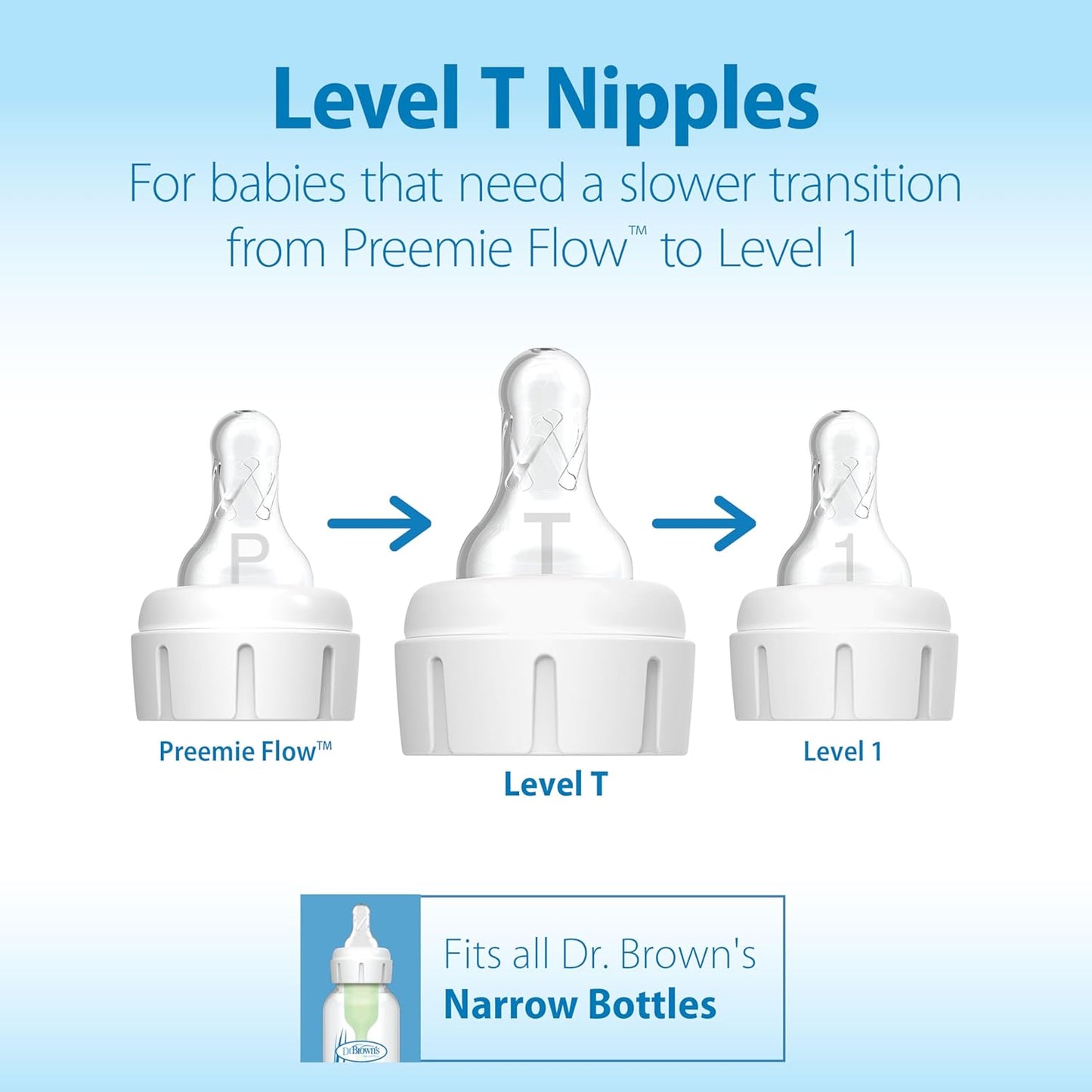 Dr. Brown's Natural Flow Level T Narrow Baby Bottle Nipple, Newborn Slow Flow, 0m+, 100% Silicone, 6-Pack