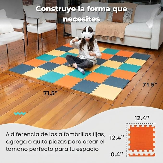 MioTetto Baby Play Mat, Soft Foam Floor Tiles for Kids. Adjustable Interlocking Foam Tiles, Fits with 74x74 Playpen Baby mat for Crawling & Development, Safe & Non-Toxic Playmat for Babies 6-12 Months