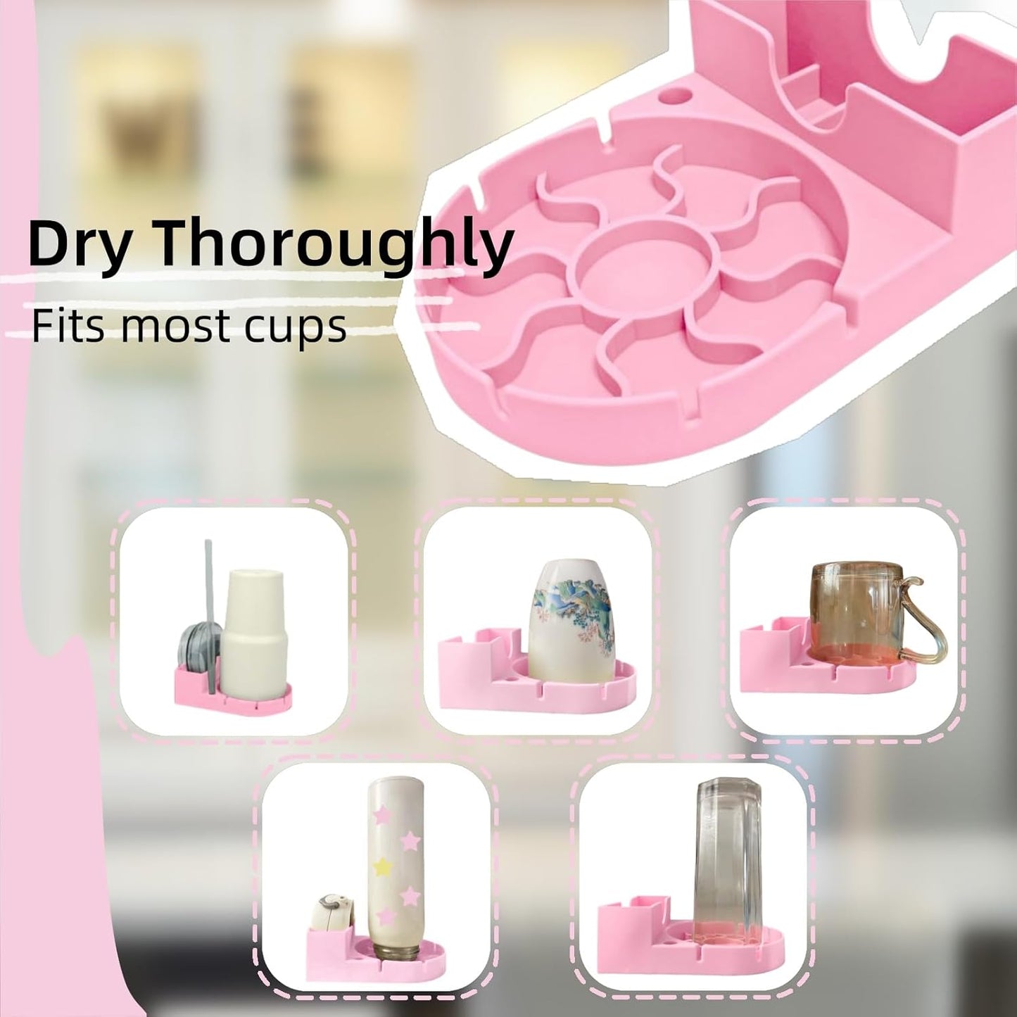 Silicone Bottle Drying Rack for Stanley Cup, Space Saving Tumbler Drying Rack for Water Bottles, Mugs, Glasses, Baby Bottles, Kitchen Accessories with Multifunction Brush(Black)