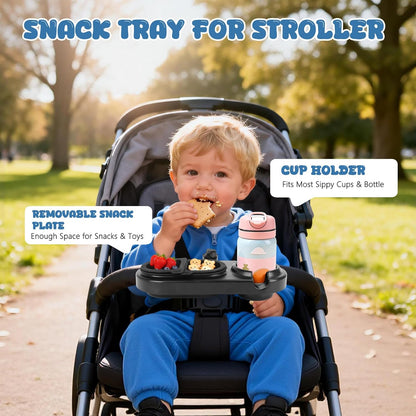 Universal Stroller Snack Tray, 3-in-1 Detachable Cup and Snack Holder with Silicone Arms, Separating Silicone Sleeve Set, Dishwasher-Safe Baby Stroller Accessory