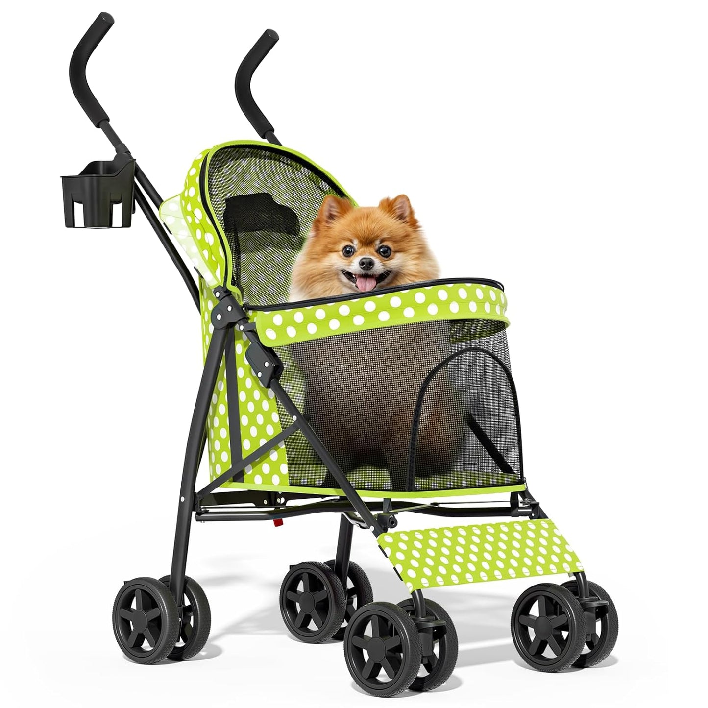 MoNiBloom 4 Wheels Pet Stroller, Easy-Fold Puppy Cage Jogger Stroller with Sun Cover, Pad and Rear Storage Bag, Breathable and Visible Mesh for Small/Medium Pets up to 22 lbs, Black