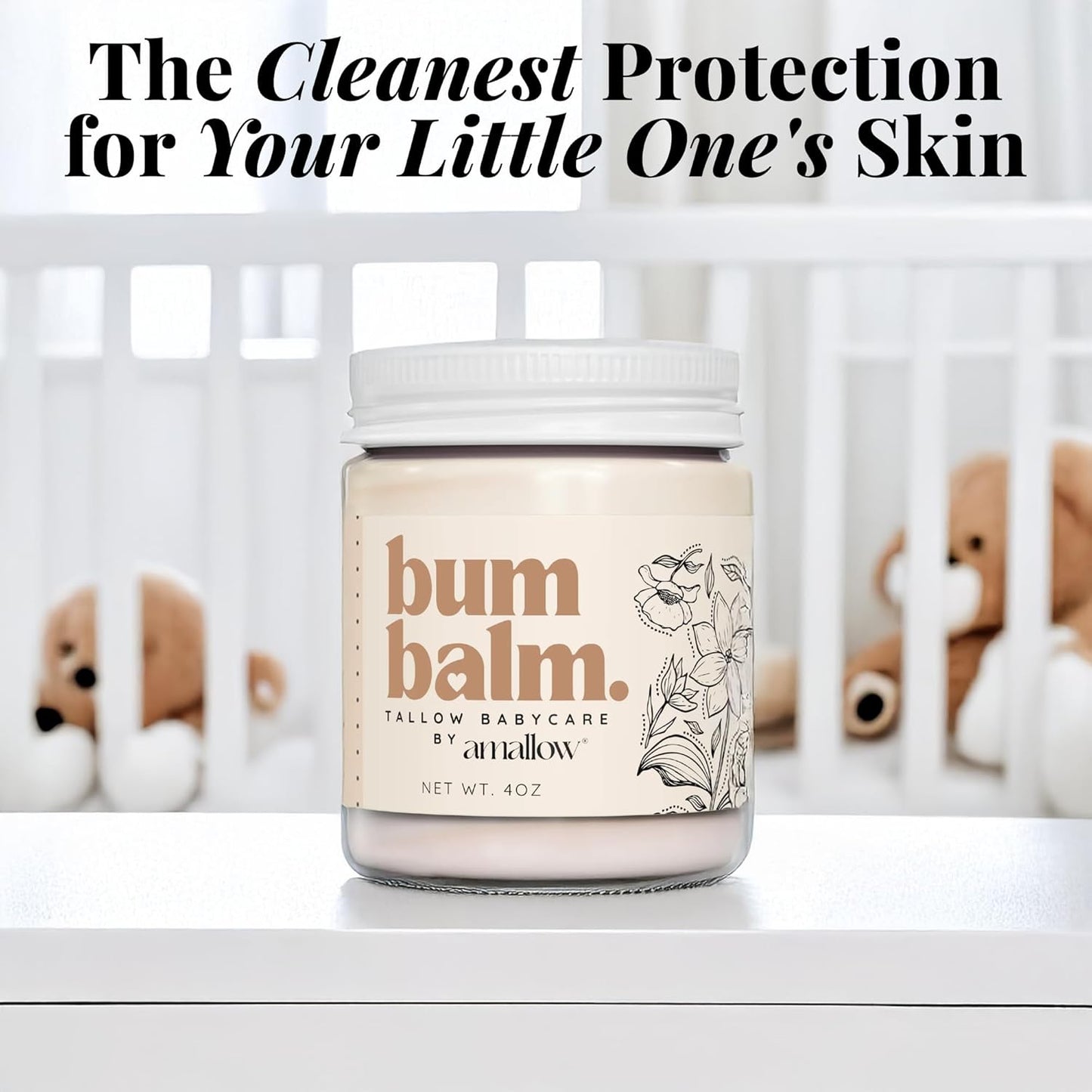 Amallow Baby Bum Balm - Diaper Area Cream for Sensitive, Rash-Prone Skin - Petroleum & Fragrance-Free - Gentle Moisturizing Balm - 4 oz